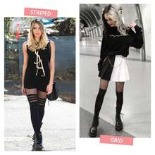 MANZI Faux Thigh High Tights Mock Suspender Pantyhose Striped Goth Fishnets Pack Of 2 - Black - View 9