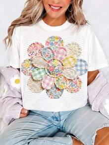 10-Inch Patchwork Style Countryside Floral Spring & Summer DIY Iron-On Transfer Patches, Suitable For T-Shirts, Sweatshirts, Fabric Decor, Pillow Covers, Tote Bags And Garment Decoration, Durable Plastic Heat Transfer Stickers, Holiday Party Decor - Multicolor - View 5