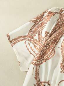 Vestido corto de manga corta con cuello en V y cintura acampanada con estampado floral de rosas para mujer, elegante para uso diario, vacaciones, viajes, San Valentín, citas, estilo callejero francés, vintage, fiestas, con base blanca y patrón de rosas rosadas, nueva llegada para primavera/verano temprano - Multicolor - Ver 4