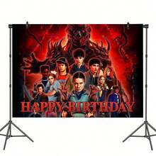 1 pieza Tela de fondo con estética retro de los 80s, misterio y terror de ciencia ficción, mundo paralelo de fantasía oscura y aventura de suspenso, para fotografía, decoración de pared, fiesta, cumpleaños, Halloween, cabina fotográfica. El estilo y el embalaje se enviarán al azar. - Multicolor - Ver 1