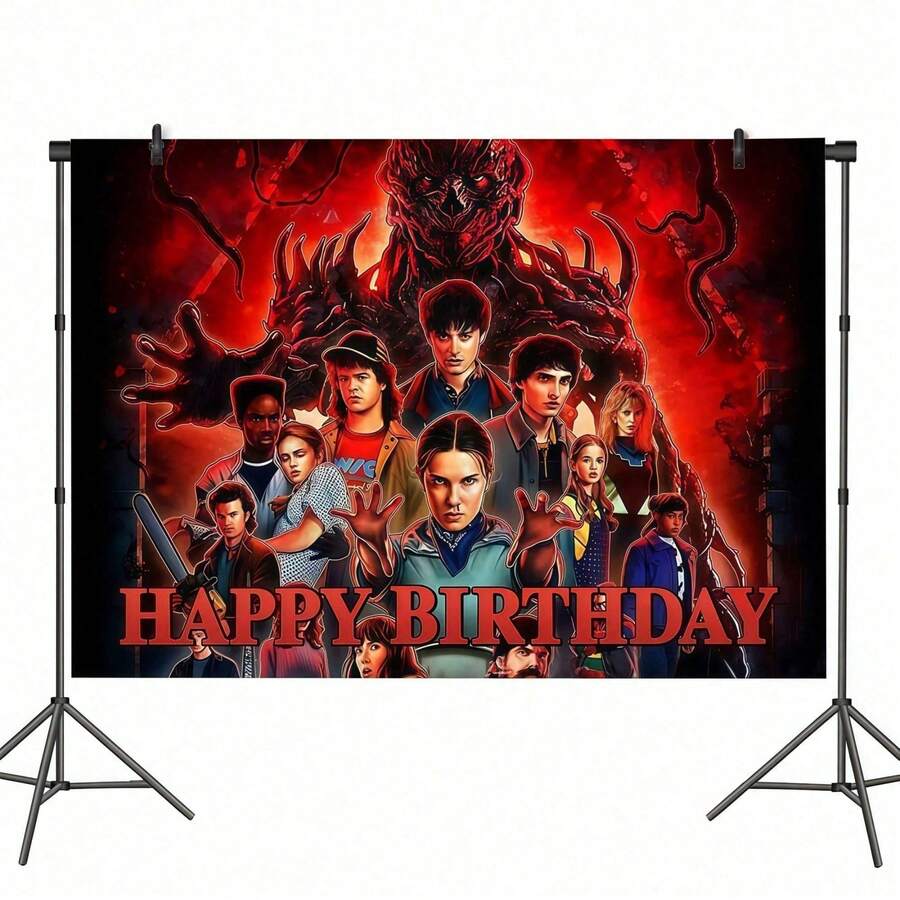 1 pieza Tela de fondo con estética retro de los 80s, misterio y terror de ciencia ficción, mundo paralelo de fantasía oscura y aventura de suspenso, para fotografía, decoración de pared, fiesta, cumpleaños, Halloween, cabina fotográfica. El estilo y el embalaje se enviarán al azar. - Multicolor - Ver 1