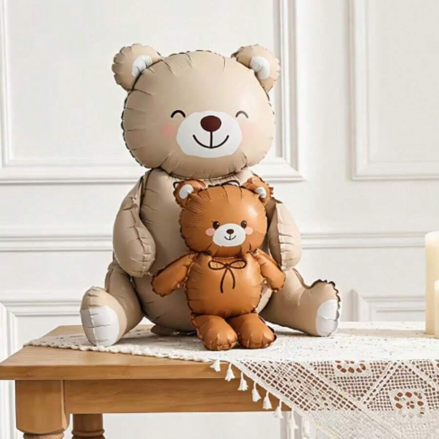 1/2/3/4pcs Sitting Brown Bear Balloon Set, Brown Base Balloons, Suitable For Birthday Party Atmosphere Decoration, Indoor Tabletop Gathering Arrangement, Wedding Ceremony & Theme Party Decor - Digital Bear - View 1