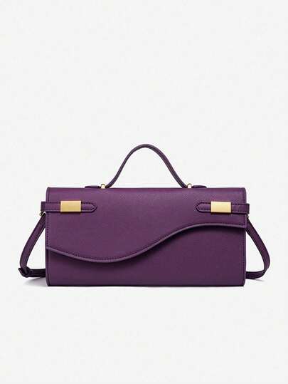 Bolso de mano de cuero texturizado morado, diseño minimalista de moda, bolso cuadrado pequeño de unicolor, versátil para el hombro/cruzado