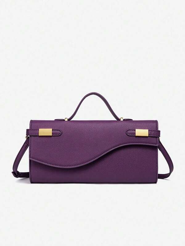Bolso de mano de cuero texturizado morado, diseño minimalista de moda, bolso cuadrado pequeño de unicolor, versátil para el hombro/cruzado