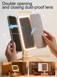 1pc 3-Fold LED Makeup Mirror, Vanity Mirror With 3X/2X/1X Magnification, Portable High Definition Makeup Mirror, Adjustable Brightness, Foldable Design With Stand And 3-Color Lighting, Built-In 800mAh Rechargeable Battery, USB Charging, Travel Friendly, With Touch Screen Dimming Function, Best Gift For Women, Valentine's Day Gift, Christmas Gift - Multicolor - View 6
