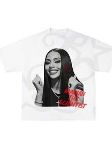 Men's And Women's Hip-Hop T-Shirt, Mariah Scientist Rapper, Classic Women's T-Shirt With Free Thugs Print, Crew Neck, Short Sleeve, Y2K Vintage Streetwear Style, YAYH Women's Oversized Cotton Graphic T-Shirt - 綠色 - 查看 1