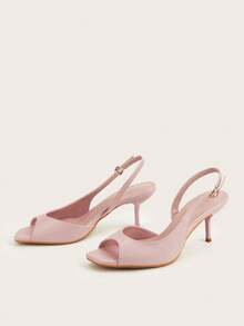 Minimalist Square Toe Open Toe Open Heel Strap Stiletto High Heel Sandals, Suitable For Office,Summer Shoes - Pink - View 3