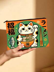 日式招财猫拉面印花化妆包，双面图案洗漱包，招财猫化妆品收纳包，旅行必备，美食爱好者和日本文化爱好者的完美礼物 - 彩色 - 查看 12