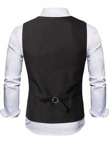 4-Button New Suit Vest For Men, Groomsmen Formal Attire, Business Casual Lightweight Waistcoat, Korean Style - Black - View 4