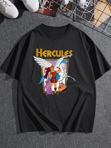 Imagen inspirada en la mitología griega que muestra a un héroe valiente junto a un caballo alado y sus amigos simbolizando fuerza amistad y esperanza camiseta de mujer de corte cómodo  suave ideal para uso diario y expresar energía positiva - Negro - Ver 3
