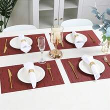 Place Mats Table Placemat Washable Non-Slip Heat Insulation Woven Vinyl Set Of 6 - Burgundy - View 3