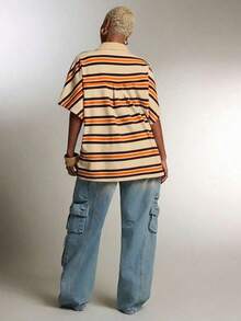 Top Polo a Rayas de Cuello Profundo y Talla Grande, Prendas de Moda - Azul - Ver 10