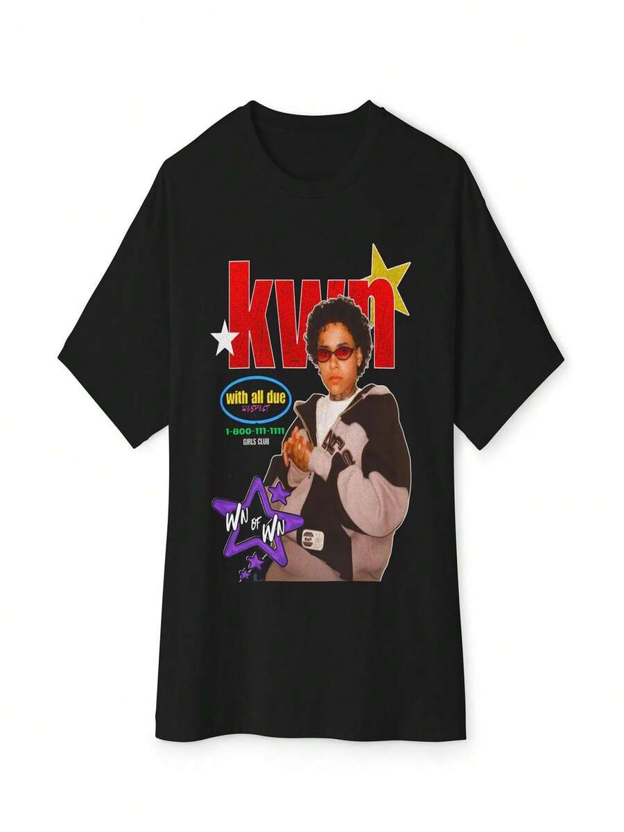 Versatile Casual T-Shirt With KWN Print, Unisex, Retro Urban Style, With A Nostalgic Design Featuring The KWN Logo And 90s Hip-Hop Style, Suitable For Everyday Life, Festivals, Parties, And As A Gift, Available In Plus Sizes. Men's T-Shirts, Women's Oversized T-Shirts, Y2K Women's Shirt, Women's Casual Blouse, Women's Elegant Blouse, - 黑色 - 查看 1