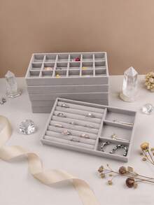 1/6pcs Velvet Jewelry Tray, Drawer Style Large Capacity Jewelry Storage Box With Separate Compartments, Can Be Used As Jewelry Box, Jewelry Tray, Stackable Jewelry Display Stand - Multicolor - View 4