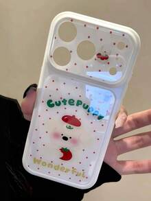[17 Seconds Change] Cartoon Animal Puppy Red Polka Dot Phone Case, Large Window Design, Compatible With Apple 17 Pro Max/16/15/14/13/12/11, Full Coverage Glass Anti-Fall Protective Cover - White - View 2