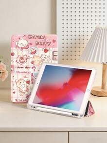 1个可爱草莓猫咪造型平板电脑保护套，兼容iPad 10.2英寸（2021/2020款，第十/九/八代，A16芯片）、11英寸（第十一代，2025款）、Galaxy Tab A8 10.5英寸（2022款），带笔槽，支持自动休眠/唤醒。 - 彩色 - 查看 3