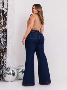PLUS SIZE WIDE LEG PREMIUM PANTS - Blue - View 3