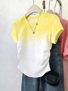 Camiseta casual de cuello redondo de manga corta y unicolor para mujer en verano - Multicolor - Ver 1
