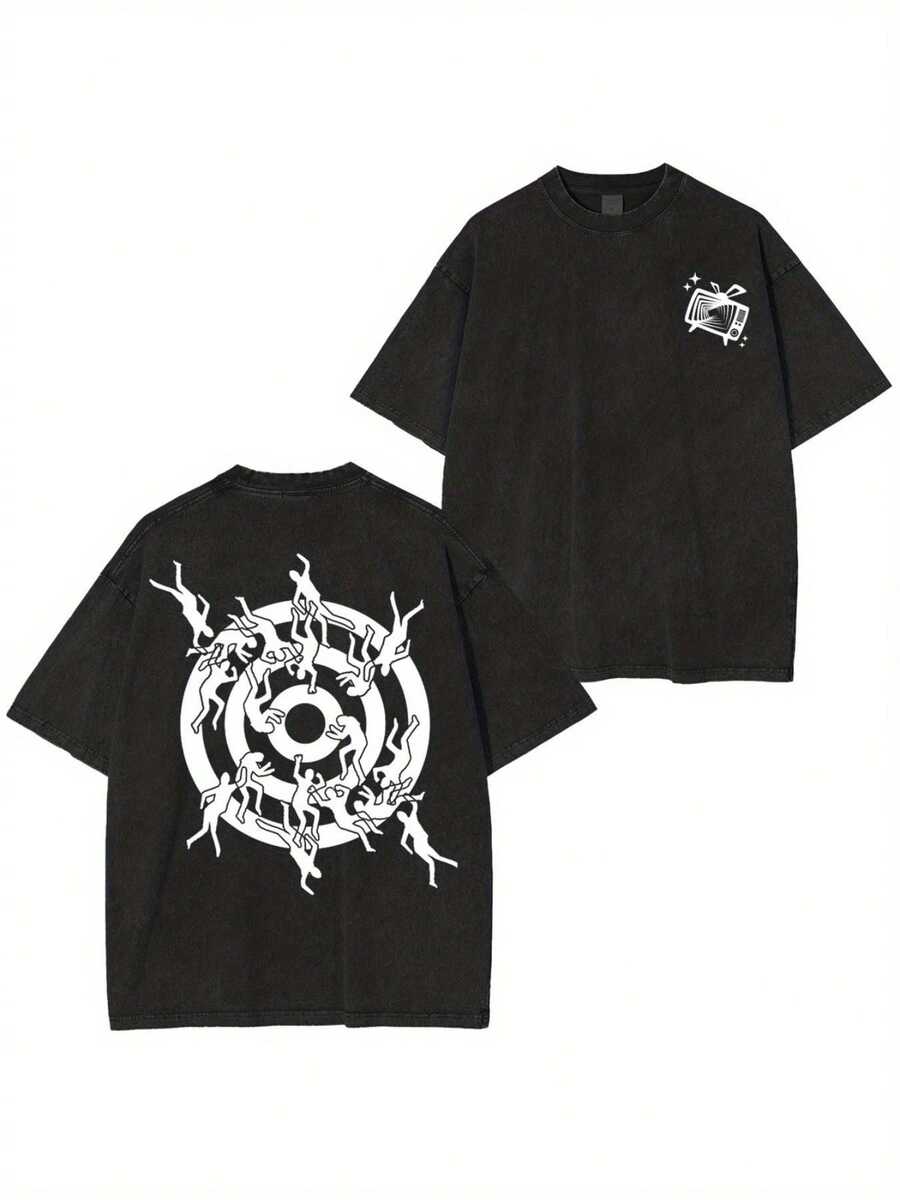 Men's 100% Cotton Anime Gaming T-Shirt - Casual Short Sleeve Crew Neck T-Shirt With Digital Print Of Iconic Symbols And Logos, Machine Washable, Summer T-Shirt Suitable For Conventions And Casual Wear 8AOI - 黑色 - 查看 1