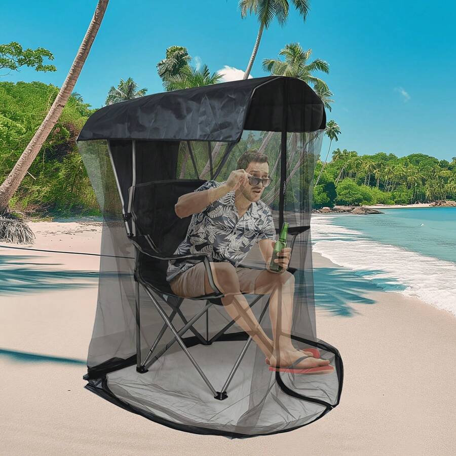 Mark Lamp Outdoor Camping Fishing Mosquito Net Cover, With Zipped Opening, Waterproof Canopy. Does Not Include Chair. Used For Sunshade Chair, Insect-Proof Net, Mosquito-Proof Breathable Fabric Design. Suitable For Fishing And Camping.