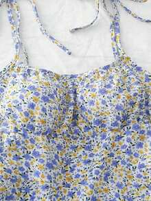 Vestido mini con tirantes de espagueti y estampado floral ditsy con lazo - Multicolor 3 - Ver 3