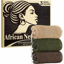 African Net Sponge Authentic - African Exfoliating Net Sponge 3 Pieces - Body Scrubber Exfoliator Wash Cloth - Back Scrubber For - 香檳色&森林色&棕色 - 查看 1