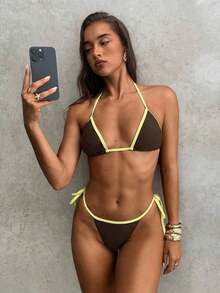 Conjunto de bikini con estampado de teñido anudado para mujer, traje de baño de mujer con decoración de concha iridiscente sexy para fiestas y festivales de música, atuendo de playa de vacaciones para mujer - Multicolor 6 - Ver 6