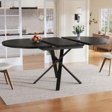 Round Extendable Table With Marble Look - 100 Cm (Extendable To 140 Cm) X 75.5 Cm High - With Sturdy X-Shaped Metal Frame In Black - Ideal As A Kitchen Table Or Breakfast Table - Black - View 5