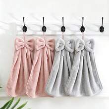 1/3 pièces/4 pièces Serviettes de toilette avec nœud papillon, serviettes de toilette en polaire de corail à séchage rapide avec boucle de suspension, serviettes absorbantes douces pour la cuisine, la salle de bain, les torchons, cadeaux de Noël - Multicolore - Voir 24