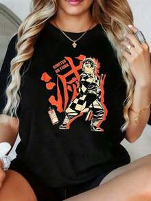 Under The RadarCamiseta de manga corta Anime , unisex, de algodón, informal, de moda urbana, con estampado gráfico, adecuada para fiestas, deportes y otros regalos navideños. Ideal para primavera, verano y otoño. - Camiseta unisex de algodón holgada de manga corta y cuello redondo estilo vintage urbano. - Negro - Ver 1