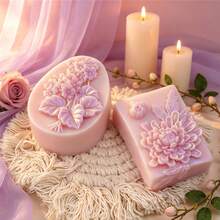 3D立体花卉浮雕硅胶蜡烛模具,牡丹绣球花浮雕皂模,适用于DIY手工蜡烛、树脂和肥皂制作,婚礼装饰 - 白 - 查看 5