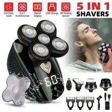 Electric Razor, 5 In 1 Electric Razor For Men, 5D Floating Head Bald Head Shaver, IPX7 Waterproof Whole Body Washable, LED Digital Display, USB Rechargeable, 60 Mins Runtime, Nose Trimmer & Facial Brush Set For Face Head Neck - Black - View 12