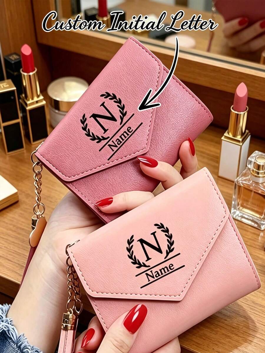 Personalized Heart-Shaped Tassel Multi-Function Organizer Pouch, Unisex Card Holder, Customizable Text, Anniversary/Valentine's Day Gift For Partner