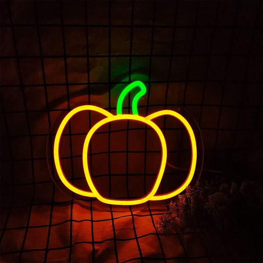 1 đèn neon hình quả bí ngô, đèn trang trí không khí Halloween, dùng nguồn USB. - Vàng lục - Xem 1