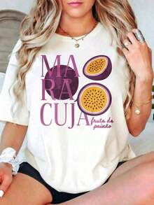 Camiseta de Verano Vintage Casual para Mujer, Diseño de Maracuyá, Ideal para la Playa y Uso Diario, Regalo Perfecto para Amigas y Familiares, Ropa de Mujer Moderna y Fresca - Blanco - Ver 1