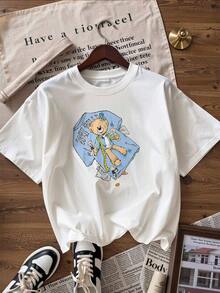 Cute And Youthful Short-Sleeve T-Shirt, Fashionable Short-Sleeve T-Shirt For Spring And Summer 2026, Made In Mexico, 180 Grams. Cartoon Print, Couple Design, Suitable For Indoor Or Outdoor Wear. Crew Neck, Unisex, Ideal For The Office And Leisure. One-Piece Pack. - WH-P631577SLNDXZGY492 - 查看 3