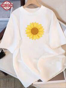 Camiseta de Mujer: Camiseta de Verano Moderna de Algodón Puro, Cuello Redondo Holgado, Ropa Versátil para Mujer, Camiseta Casual Cómoda para Adolescentes, Tops de Manga Corta Vibrantes y Juveniles para Uso Diario. - Blanco - Ver 1