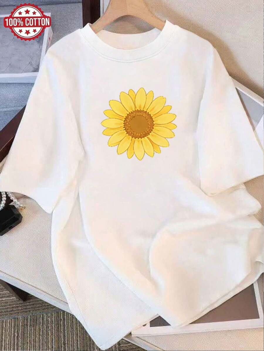 Camiseta de Mujer: Camiseta de Verano Moderna de Algodón Puro, Cuello Redondo Holgado, Ropa Versátil para Mujer, Camiseta Casual Cómoda para Adolescentes, Tops de Manga Corta Vibrantes y Juveniles para Uso Diario. - Blanco - Ver 1