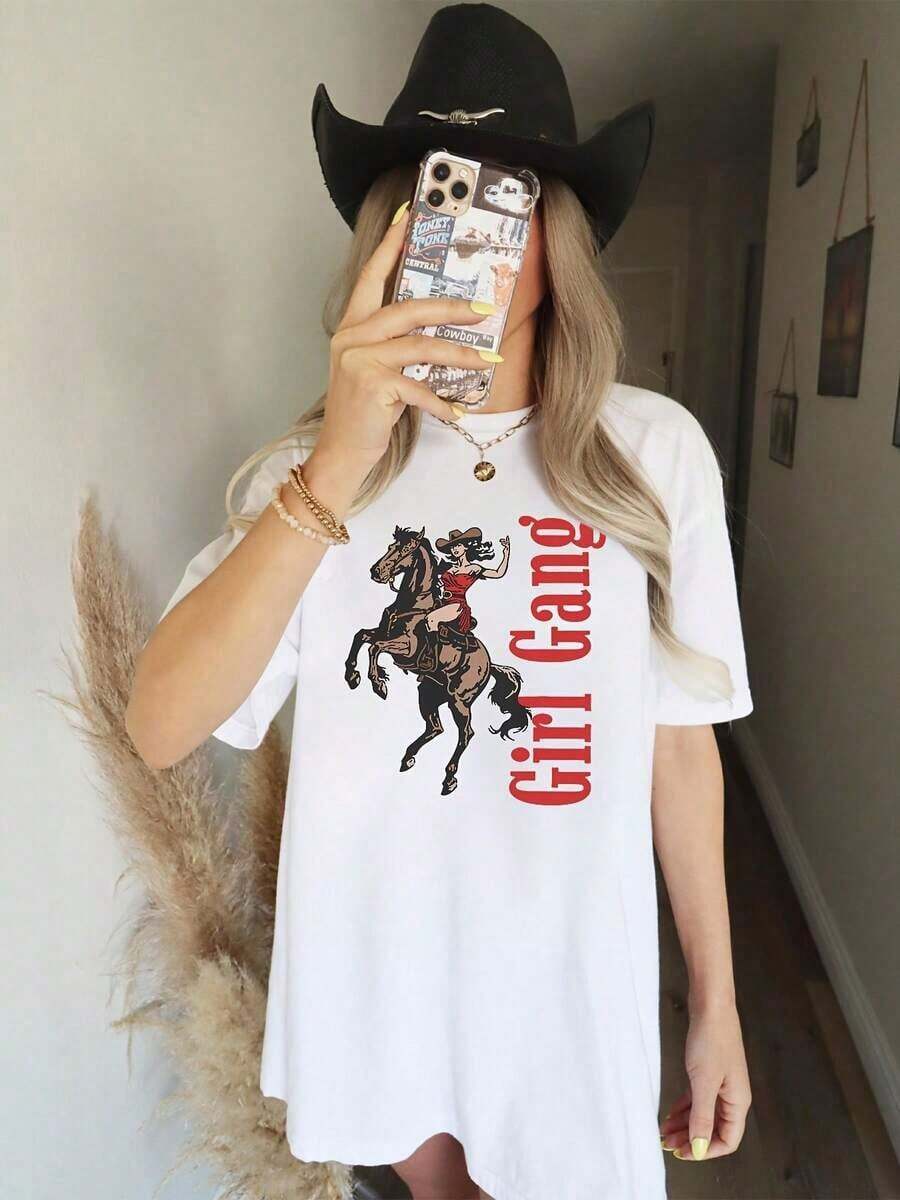 Camisetas de Algodón 100% para Mujer, Estilo Vintage, Campo Occidental, Vaqueras, Texas, Espectáculos de Rodeo, Nashville, Feminismo, Camisetas Estampadas con Letras para Mujer, Tops Casuales de Manga Corta y Cuello Redondo para Primavera y Verano, Ropa de Mujer. 2026-Ropa Linda, Atuendo para Concierto Country, Ropa de Verano - Blanco - Ver 1