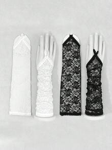 1 par de guantes cortos sin dedos de encaje y rhinestone, adecuados para boda, baile de graduación, fiesta, guantes finos para vestidos formales, viajes, festivales - Multicolor - Ver 15