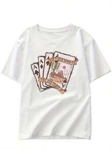 Solt Traceable Cotton Women's Pure Cotton Short Sleeve T-Shirt With Western Desert Cactus Print, Crew Neck, Style T30 With Personality Design. - 白色 - 查看 7
