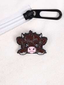 1 pièce Broche badge en forme de vache de dessin animé mignon, en alliage de zinc. Convient pour les manteaux et les sacs à dos, cadeau idéal pour les amis. - Tabac - Voir 9
