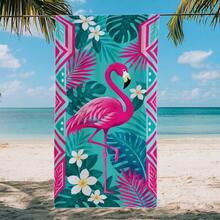1pc Flamingo & Plant Pattern Beach Towel, Super Soft Microfiber Extra Large Beach Blanket, Highly Absorbent Bath Towel, Suitable For Travel, Swimming Pool, Diving, Surfing, Yoga, Camping, Available In Multiple Sizes, Beach Accessories For Beach, Pool, Travel, Camping, Yoga - Flamingos - View 5