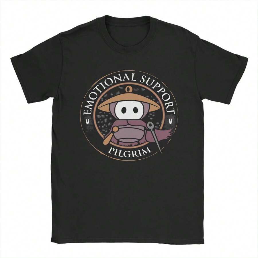 Camisetas de manga corta de algodón puro Hollow Knights para hombre y mujer, de 220 g, con cuello redondo. Tejido grueso, resistente a las arrugas y que no se deforma fácilmente. Estilo sencillo y versátil, ligero y transpirable, perfecto para ir al trabajo, viajar, acampar, ir de compras y para el tiempo libre diario. - Negro - Ver 1