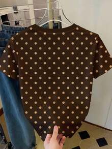 Camiseta casual de mujer con cuello redondo y estampado de lunares - Multicolor - Ver 2