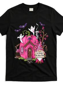 disfraz halloween hombreCamiseta Occidental Espeluznante para Hombre - Diseño Gráfico de Casa Fantasmal Rosa y Mansión Embrujada con Murciélagos y Calabazas de Halloween, Corte Holgado, Casual y para Fiestas de Halloween, Comodidad para Todas las Temporadas, Camiseta de Manga Corta con Cuello Redondo para Eventos Temáticos y Atuendo Casual, Camisetas de Halloween para Hombre, Regalos con Temática Occidental, Diseño Espeluznante y Caprichoso, Estampado de Casa Fantasmal, Estampado de Alta Calidad, Material Cómodo, Estampado a Rayas, Estampado Metálico Wonder Seltzer, Material playera de hombre, Camiseta Twilight Y2k, Camisa - Negro - Ver 10