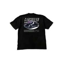 Camiseta de mujer con estampado gráfico 'Carchived Turbo', de manga corta, de punto, estilo casual y moderno, con un ligero toque elástico, inspirada en el estilo Y2K, ideal para la playa o fiestas. - Negro - Ver 1