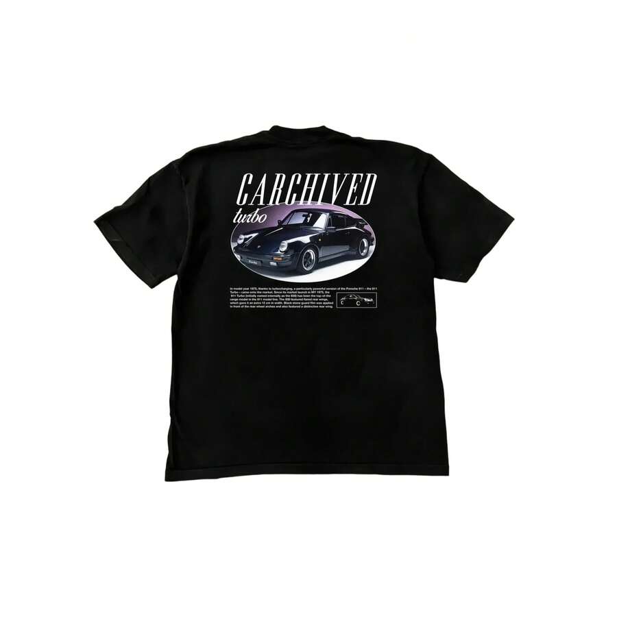 Camiseta de mujer con estampado gráfico 'Carchived Turbo', de manga corta, de punto, estilo casual y moderno, con un ligero toque elástico, inspirada en el estilo Y2K, ideal para la playa o fiestas. - Negro - Ver 1