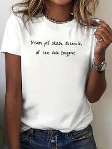 Summer Blouses For Women Croatia Print Round Neck Short Sleeve T-Shirt, Casual Spring/Summer Top For Women Gym Y2k Round Neck 100% Cotton Soft Fabric Short Sleeve Fashion All-Match Women's Short Sleeve T-Shirt, Basic Style For Inner & Outer Wear - 白色的 - 查看 9