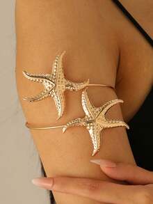 Fashion Casual Starfish Arm Cuff Bracelet, Suitable For Beach Vacation Women's Accessory, European And American Style Long Arm Chain, Star-Shaped Arm Cuff, High-End Exquisite Bracelet Accessory, Multi-Functional Open Arm Cuff, Suitable For Beach Vacation, Birthday Party, Gift For Friends And Family - Multicolor - View 1